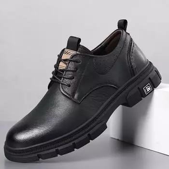 2025 new leather men s shoes low-top British style leather shoes men s trendy versatile soft sole Korean version casual tooling shoes men s 38