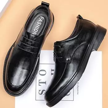 2025 new leather shoes men s business formal wear to work office British style casual soft sole black men s shoes 38 чёрный