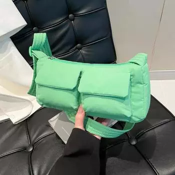 2025 new lightweight double pocket nylon bag underarm bag versatile single shoulder messenger bag bag women чёрный