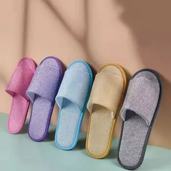 2025 NEW Linen Slippers Non-slip House Flip Flops Simple Solid Color Flat Sandals Hotel Wedding Guest Shoes For Women Men one size