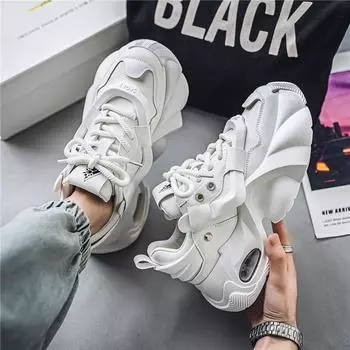 2025 new little white shoes Darth Vader new ins wind wear-resistant thick sole inner height increasing casual shoes work dad shoes 39 белый