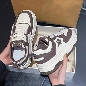 2025 new little white shoes women s feet spring and autumn trend casual fashion versatile thick-soled non-slip sports shoes 35 чёрный