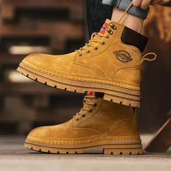 2025 new live broadcast hot-selling autumn and winter outdoor velvet leather men s outdoor casual tooling Martin boots 38 золотой