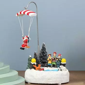 2025 New Luminous Christmas Village Music Rotating Santa Claus Tree Christmas Ornaments Resin Crafts Christmas Home Decoration