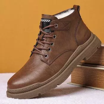 2025 new Martin boots men s tooling medium tube short boots British velvet trend four-season high-top cotton boots men s shoes 38