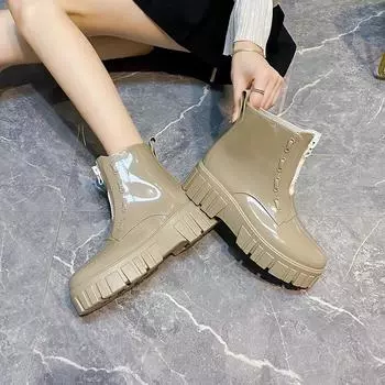 2025 new medium tube high-top locomotive rain boots rain shoes women s non-slip and wear-resistant fashion women s rain shoes punk platform shoes 36 чёрный