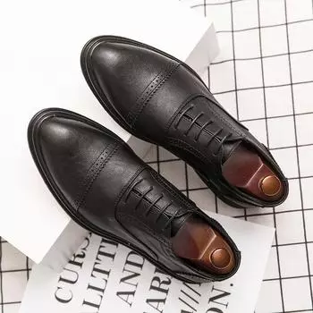 2025 New Men Dress Shoes Leather Shoes Fashion Derby Shoes Classic Casual Business Wedding Footwear Brown Italy Male Formal Shoe 38