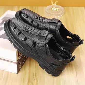 2025 new men s casual hollow leather shoes men s fashion breathable hole shoes bag head leather sandals factory direct sales 38