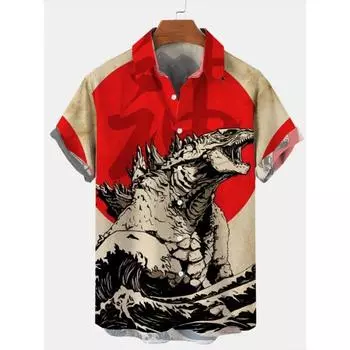 2025 New Men s Casual Shirt Lapel Short Sleeve 3D Printed Halloween Horror Print Single Breasted Shirt Men s Light Loose Clothes M