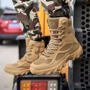 2025 new men s high-top outdoor boots shoes army boots desert shoes war training mountain jungle mountaineering boots tide 39 чёрный