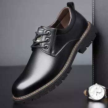 2025 new men s Martin boots men s trend big head British casual versatile low-top shoes formal leather shoes men 38 чёрный