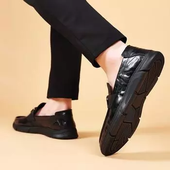 2025 new men s sheepskin big head leather shoes soft leather foot casual shoes one pedal round head breathable business shoes 38