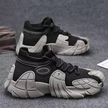 2025 new men s shoes spring and summer platform fly-woven socks shoes casual sports breathable mesh trendy shoes men s live broadcast 39