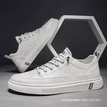 2025 new men s shoes spring and summer casual leather shoes trend versatile little white shoes board sports shoes lazy pedal board shoes 39 белый