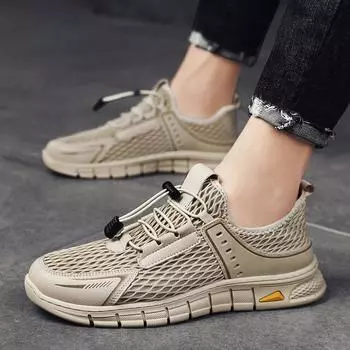 2025 new men s shoes summer breathable deodorant hollow mesh casual shoes S5863-38-46Shoes 38 песочный