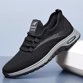 2025 new men s shoes summer fly-woven casual sports shoes men s soft-soled breathable non-slip lightweight mesh travel shoes 38 чёрный