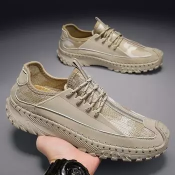 2025 new men s shoes summer mesh breathable men s handmade outdoor mountaineering casual shoes Shoes 39 бежевый