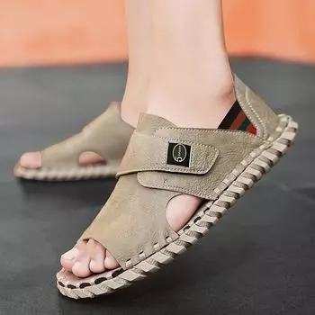 2025 new men s shoes summer new hand-sewn men s fashion casual sandals 23308Shoes 39 абрикосовый