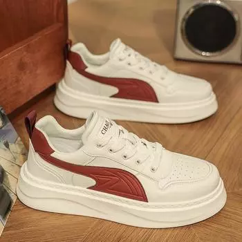 2025 new men s shoes super leather tide brand high sense white shoes student adult height increase platform sports board shoes 39