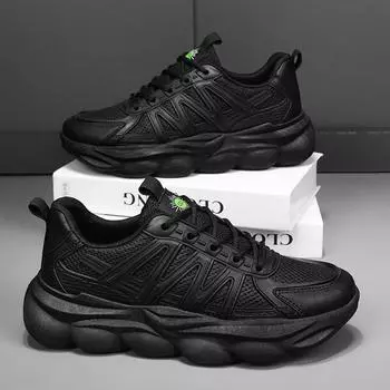 2025 new men s shoes thick sole heightened breathable versatile dad shoes wear-resistant non-slip advanced sense student sports shoes tide 39 чёрный