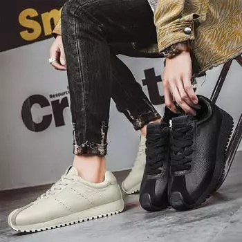 2025 new men s shoes trendy shoes spring and summer men s leather surface retro casual versatile platform Forrest Gump shoes men 39 бежевый
