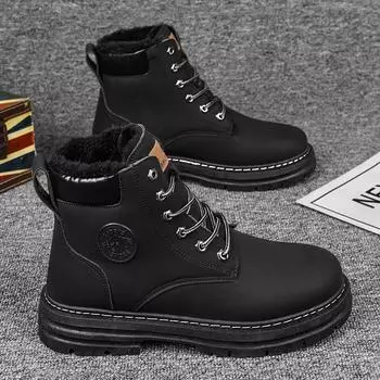 2025 new men s shoes winter Martin boots British rhubarb boots piled thickened cotton shoes high-top tooling trendy shoes versatile 39