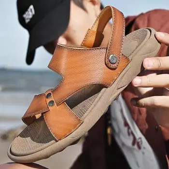2025 new men s slippers summer casual breathable beach shoes comfortable and non-slip two wear trend simple Shoes 38 чёрный