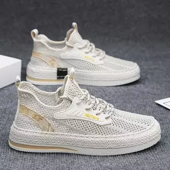 2025 New Men Shoes Fashionable Linen Knit Sneakers Lightweight Spring Summer Breathable Slip-on Shoes Walking Travel Sneaker 39 чёрный