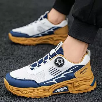 2025 new mesh breathable sports shoes men s shoes rotating buckle casual running shoes thick-soled non-slip wear-resistant running shoes men 39