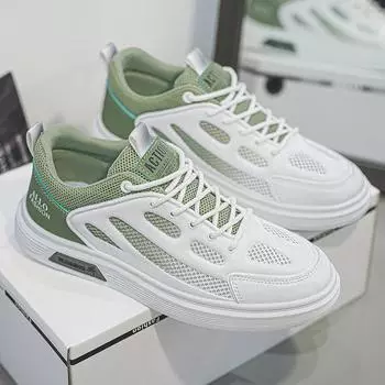 2025 new mesh summer board shoes flat bottom lace-up sports breathable comfortable men s shoes fashion color matching casual shoes 39