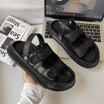 2025 new niche versatile comfortable sandals casual personalized platform slippers beach shoes 371240-J 38 чёрный