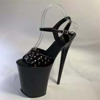 2025 new night high heels waterproof table rivets with thin heels hate the sky high fashion sandals women s non-slip 34 чёрный