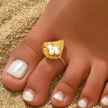 2025 new ocean style women s feet simple shell inlaid pearl design open foot ring women s versatile