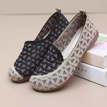 2025 new old Beijing autumn women s single shoes flat heel soft sole casual lazy shoes breathable shallow mouth mother cloth shoes 35 чёрный