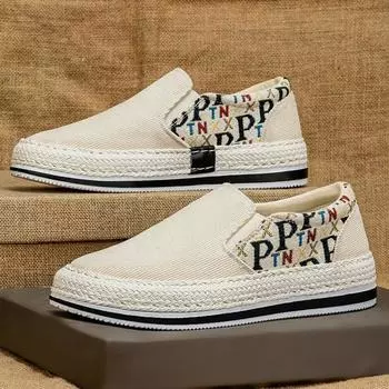 2025 new one-pedal lazy shoes men s board shoes trendy men s shoes straw corduroy cloth shoes men s spring 39