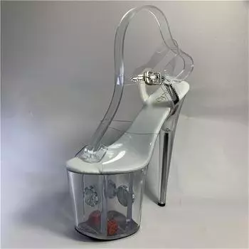 2025 new one-word buckle sandals new summer versatile fashion high heels thin heel transparent women s shoes fairy style 34 прозрачный
