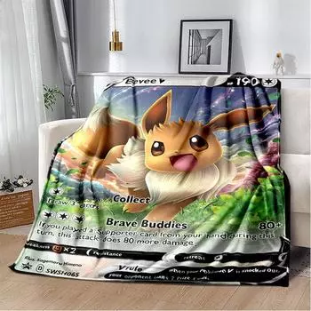 2025 New Pikachu Pokemon Gold Cards Cartoon Gift Soft Plush Blanket,Flannel Throw Blanket for Living Room Bedroom Bed Sofa Kids 50x60in