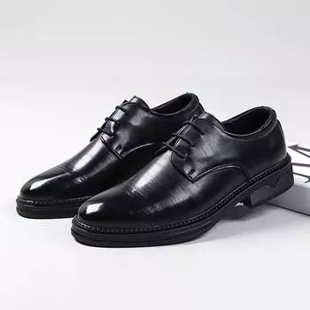 2025 new pointed casual leather shoes Korean version of the trend glossy youth small leather shoes popular 1231 38 чёрный