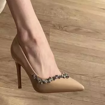 2025 new pointed head shallow mouth rhinestone patent leather thin heel single shoes women s autumn sexy temperament fairy nude high heels 34