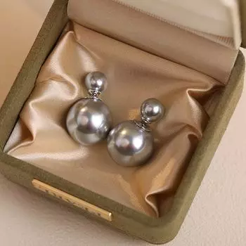 2025 New Popular High-Grade Double-sided Pearl Stud Earrings Women Light Luxury Niche 925 Silver Needle Unique Earrings Earrings Double-Sided Pearl Gray (main picture)