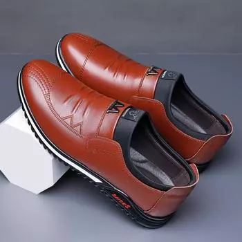 2025 new products men s casual leather shoes men s trend foot-fitting men s business casual Korean version British leather shoes flat heel men s shoes 38 чёрный