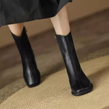 2025 New PU Leather Ankle Boots for Women Shoes Fashion Side Zipper Outdoor Ladies Footwear Low Heel Short Black Botas De Mujer 35 чёрный
