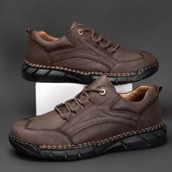 2025 new pure black leather shoes men s casual handmade soft-soled soft leather sports work foot width fattening large size men s shoes 38 чёрный