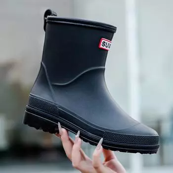 2025 new rain shoes women s fashion medium tube rain boots women s adult work rubber shoes women 36 чёрный