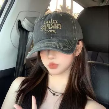 2025 new retro embroidery letters wide brim big head circumference baseball hat men and women show their faces small cap tide M56-58cm чёрный