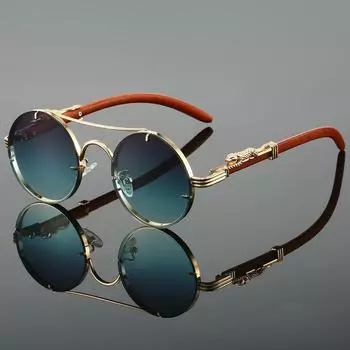 2025 New Retro Round Sunglasses - Double Bridge Metal Frame with Leopard Accents