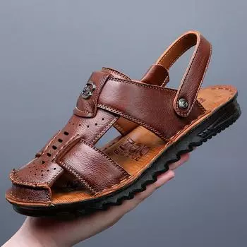 2025 new sandals men s leather trend casual beach shoes summer men wear soft-soled breathable bag head shoes 38