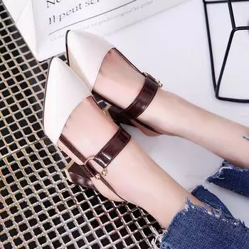 2025 new sandals women s British fashion pointed rear empty metal buckle thick heel high heels 34 белый