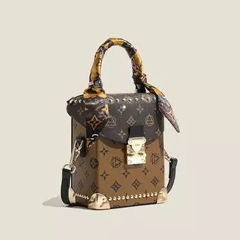 2025 new sense box small square bag retro printed mobile phone bag fashionable versatile single shoulder oblique span bag female