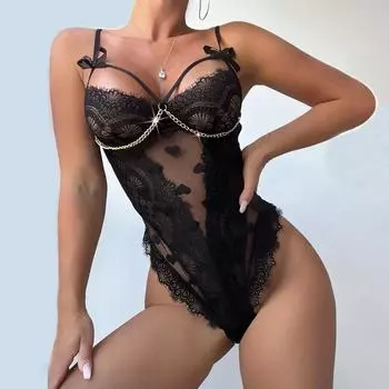 2025 новый сексуальный кружевной ажурный l цепочка перспектива страсть искушение сетка секс цельный нижнее белье женщины S